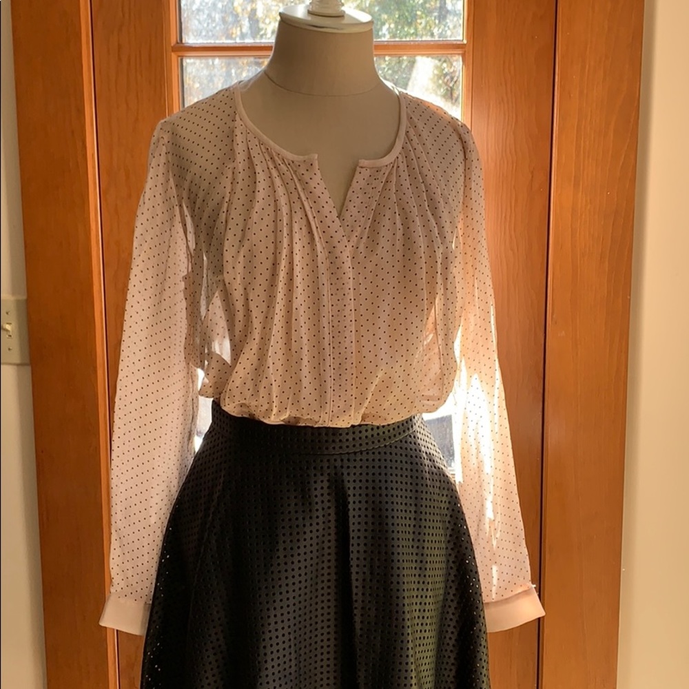 Club Monaco Lt Pink Mini Dot Pleated LS Silk Shirt